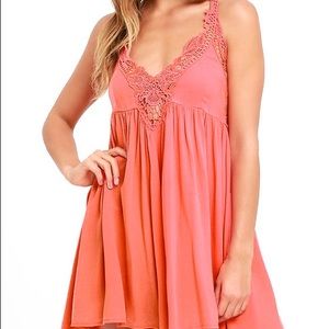 Amor Mio Coral Pink Backless Lace Dress